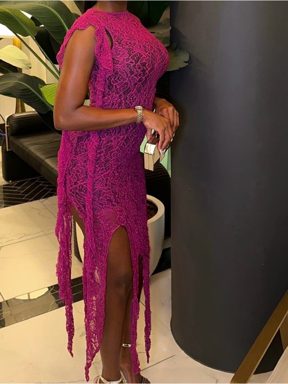 Zara Textured Lace Fuchsia Dress - Picture 2 of 3